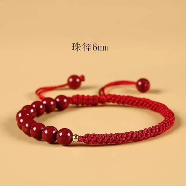 【Penny珮妮】硃砂 可調節手工編織手繩手鍊6mm(母親節 情人節 交換禮物 新婚 新年 尾牙)