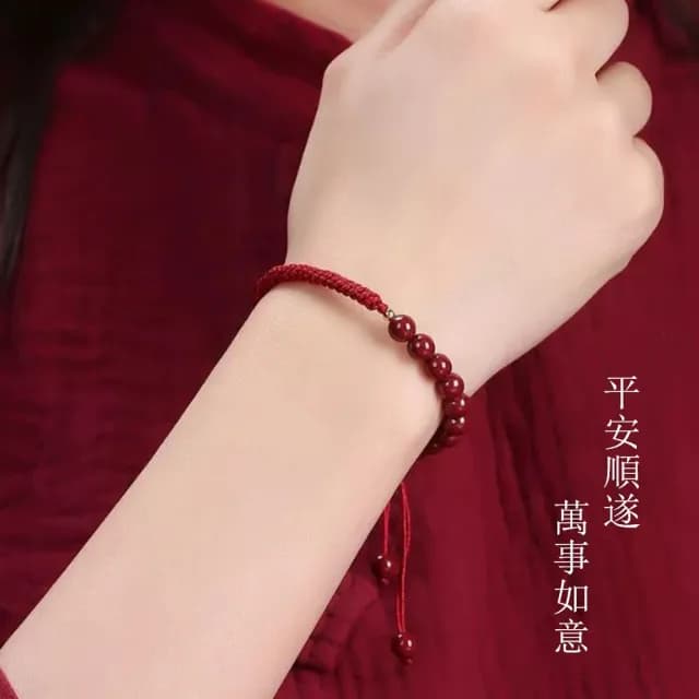 【Penny珮妮】硃砂 可調節手工編織手繩手鍊6mm(母親節 情人節 交換禮物 新婚 新年 尾牙)