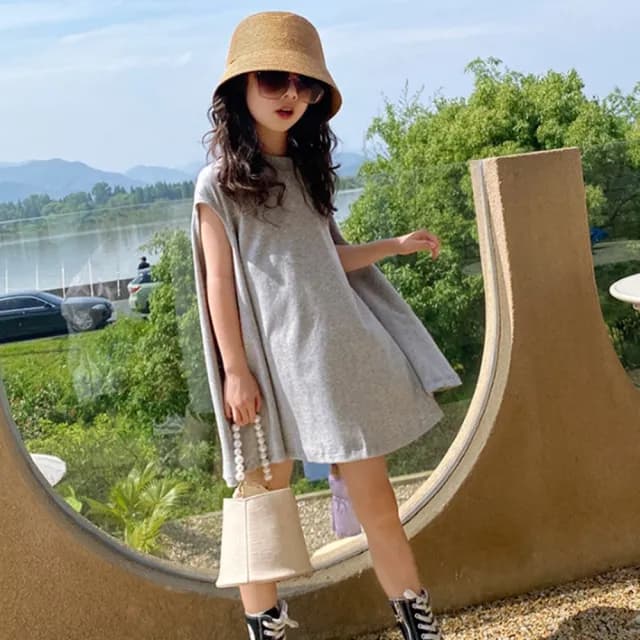 【橘魔法】素面斗篷傘擺上衣(長版上衣 背心洋裝 背心裙 連身裙 連衣裙 女童 兒童 童裝)