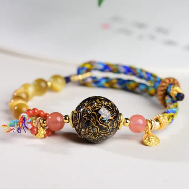 【KT DADA】雙11 大漆珠 虎眼石 串珠手鍊 編織繩 新中式 手鍊 飾品 女生手鍊