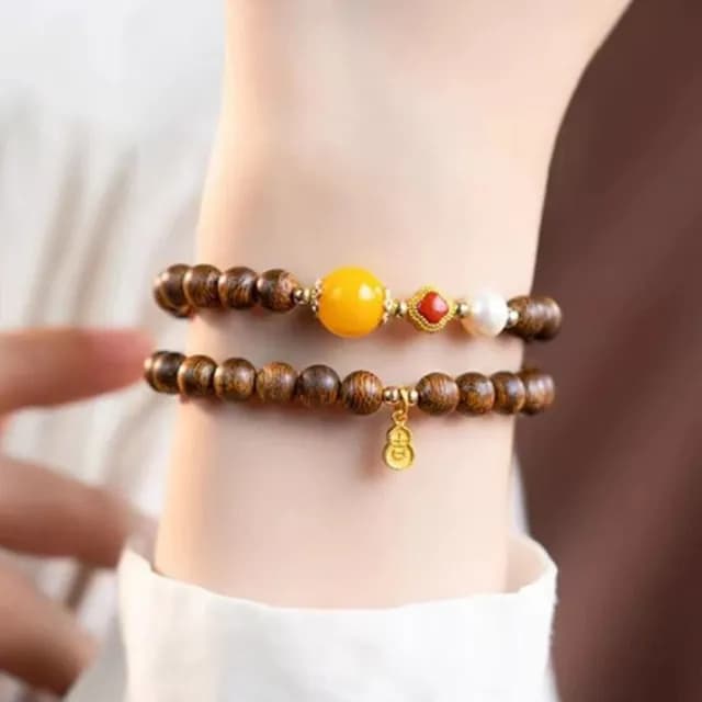 【KT DADA】雙11 手鍊女 飾品 香楠木 雙圈手鍊 沉香木 蜜蠟 南紅 淡水珍珠
