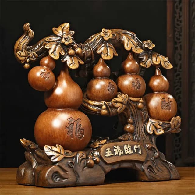 【超微米】五福臨門招財葫蘆擺件 家居客廳擺飾 工藝品 酒櫃電視櫃裝飾品 送禮喬遷禮品(葫蘆擺件49cm)