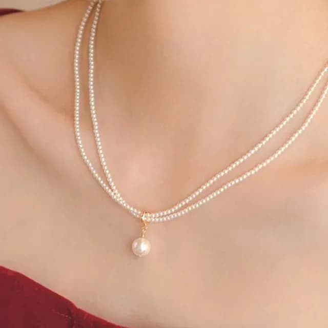 【小眾百搭】法式復古雙層珍珠項錬(網紅 韓系風格 鎖骨鍊 情人節 閨蜜 首飾 時尚 禮物 飾品配件)