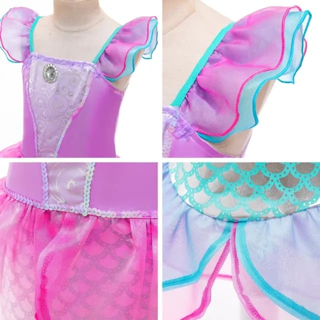 【橘魔法】亮彩質感美人魚網紗連身裙(萬聖節 服裝 角色扮演服裝 洋裝 裝扮 角色扮演 公主 女童 童裝)