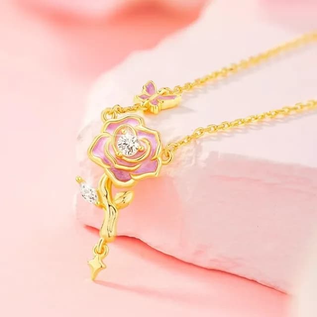 【LEESA】雙11 鋯石項鍊\吊墜項鍊\純銀項鍊\玫瑰項鍊\女生項鍊\情人節禮物