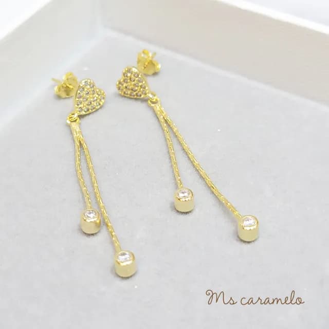 【Ms caramelo 焦糖小姐】925純銀鍍K黃 愛心流蘇耳環(鋯石耳環)