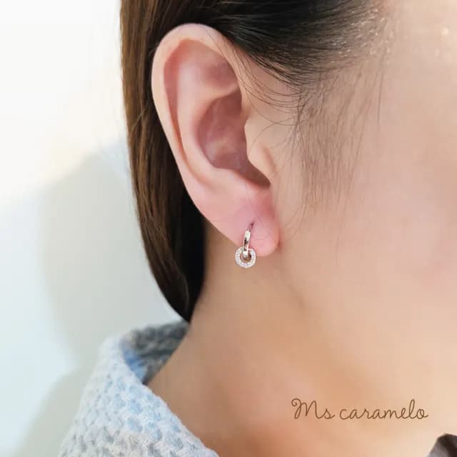 【Ms caramelo 焦糖小姐】925純銀鍍K白 圓形鋯石耳環(鋯石耳環)