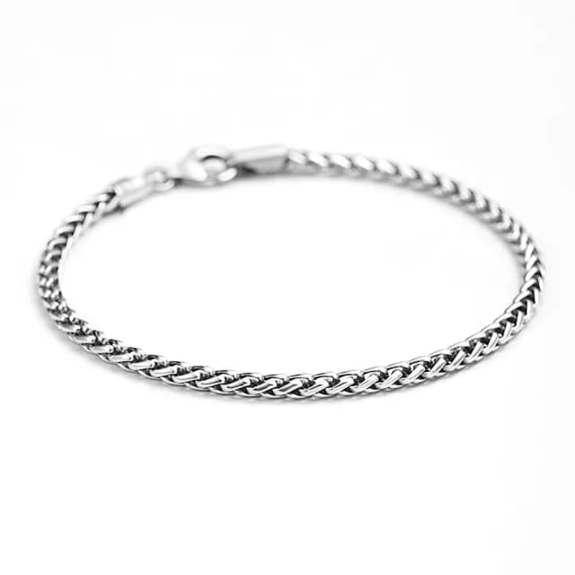 【Ms caramelo 焦糖小姐】925純銀鍍K白手鍊 男款 編織立體手鍊(銀手鍊)