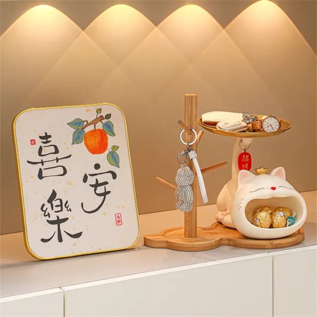 【超微米】招財貓鑰匙收納 玄關擺件 入戶進門鞋櫃置物架 裝飾客廳 家居喬遷禮品(招財貓鑰匙收納)