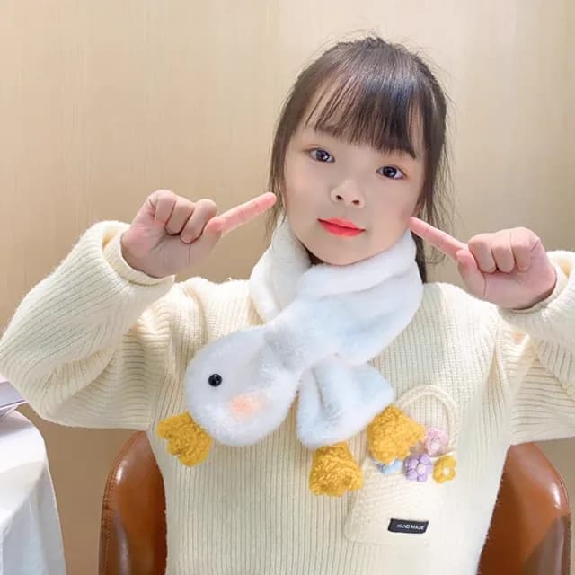 【童話飾界】冬季限定 可愛小鴨鴨 保暖加絨加厚親子款-兒童圍巾圍脖(白色-棉花糖鴨)
