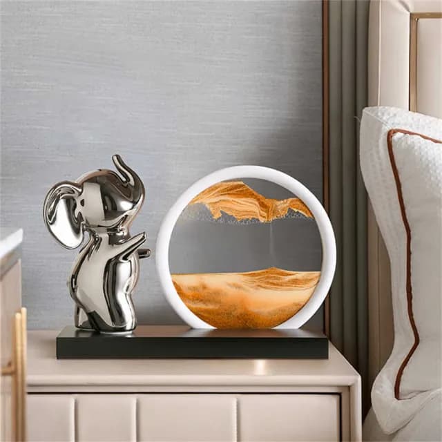 【超微米】輕奢小象沙漏畫 流沙畫 家居客廳擺件 酒櫃電視櫃裝飾品 玄關擺飾 喬遷禮物(小象沙漏流沙畫)