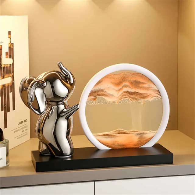 【超微米】輕奢小象沙漏畫 流沙畫 家居客廳擺件 酒櫃電視櫃裝飾品 玄關擺飾 喬遷禮物(小象沙漏流沙畫)