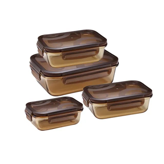 【CorelleBrands 康寧餐具】琥珀色耐熱玻璃保鮮盒超值4件組