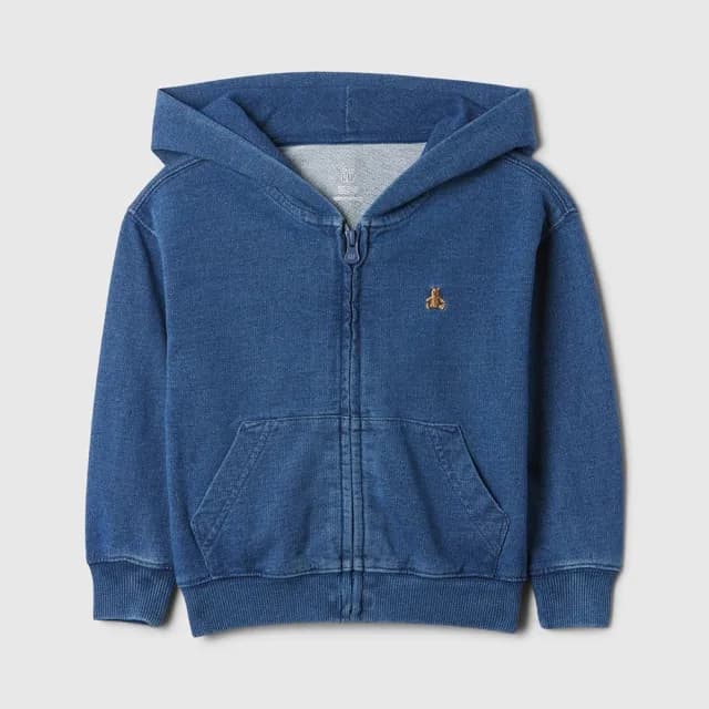 【GAP】男幼童裝 小熊刺繡連帽外套-中度水洗(515128)