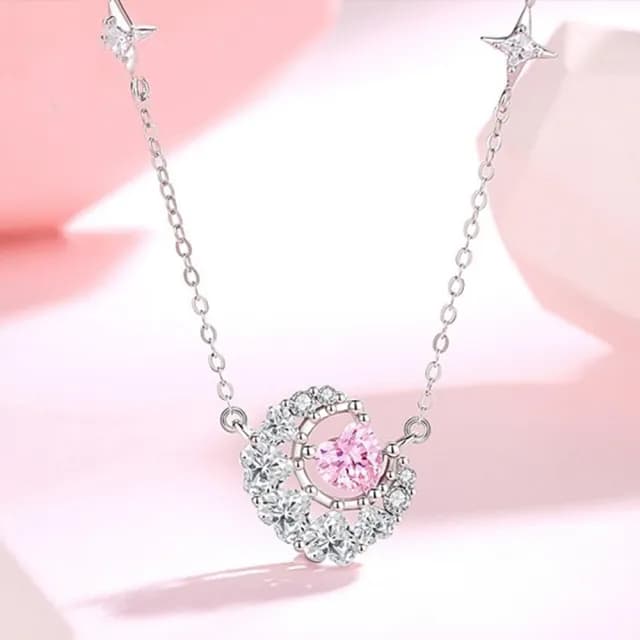 【LEESA】雙11 鎖骨鍊\月亮愛心吊墜\純銀項鍊\鋯石項鍊\S925\情人節禮物