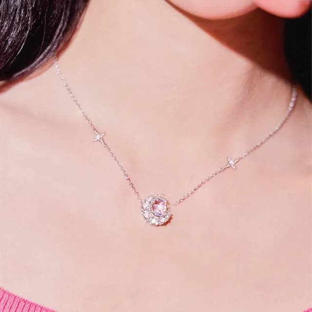 【LEEHER】雙11 月亮愛心吊墜/情人節禮物/純銀項鍊/S925/鎖骨鍊/鋯石項鍊/