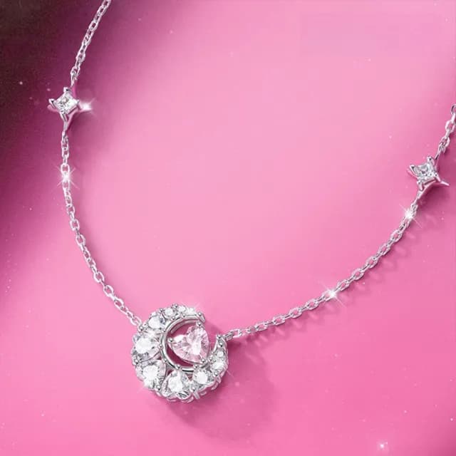 【LEEHER】雙11 月亮愛心吊墜/情人節禮物/純銀項鍊/S925/鎖骨鍊/鋯石項鍊/