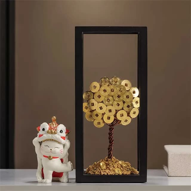 【超微米】八方來財搖錢樹 金錢發財樹 醒獅招財貓桌上擺飾 前臺擺件 辦公室裝飾品 喬遷禮品(發財搖錢樹)