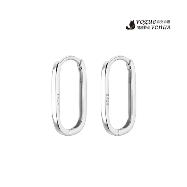 【維克維娜】橢圓線條易扣式925純銀耳環