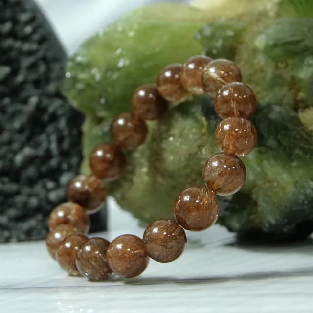 【德山珠寶】天然5A級10mm銅鈦晶水晶手鍊(情人節生日禮物飾品母親節水晶手鍊CE476)