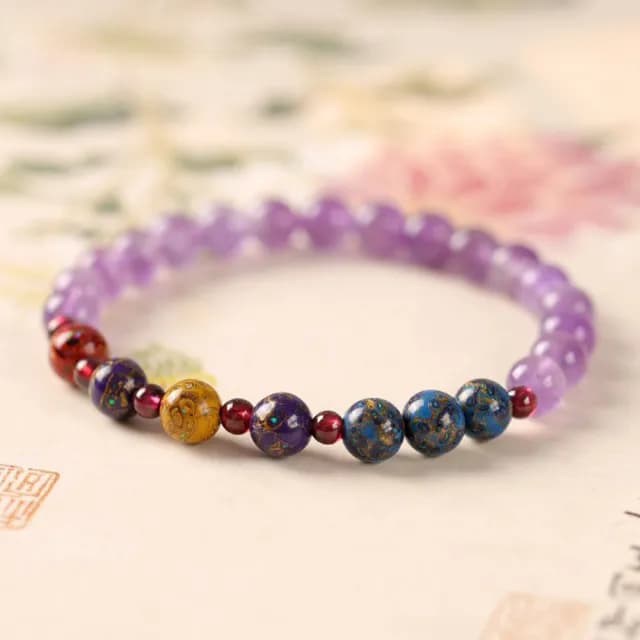 【LEEHER】雙11 大漆轉運珠手鍊/水晶單圈串珠手飾/紫水晶手串/石榴石配飾/圓珠飾品