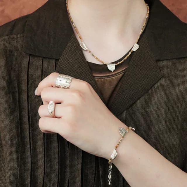 【LEEHER】雙11 編織項鍊/女生項鍊/項鍊/復古/歐美風/畫圖石項鍊/手鍊/高級感