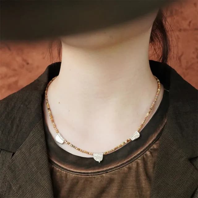 【LEEHER】雙11 編織項鍊/女生項鍊/項鍊/復古/歐美風/畫圖石項鍊/手鍊/高級感