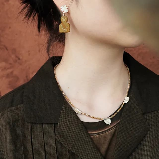 【LEEHER】雙11 編織項鍊/女生項鍊/項鍊/復古/歐美風/畫圖石項鍊/手鍊/高級感