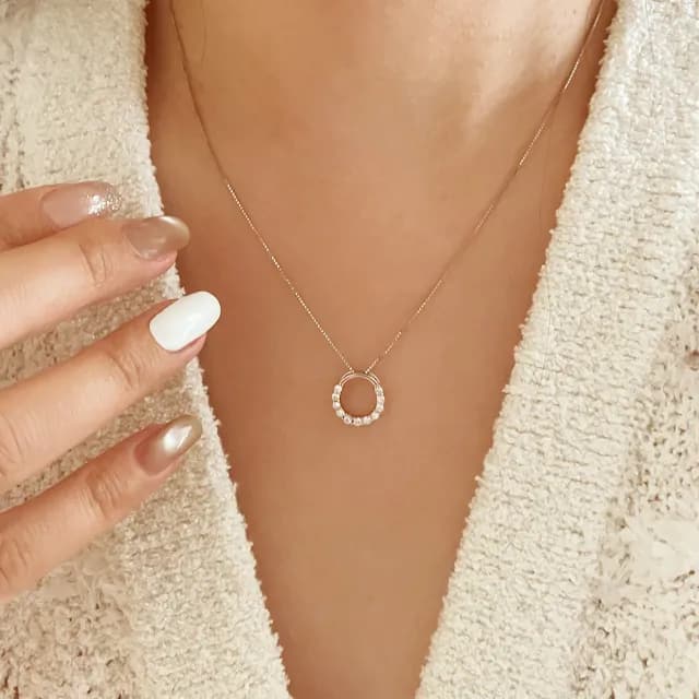 【CReAM】Queenie 925純銀甜甜圈圓圈銀色亮鑽銀色項鍊(生日 禮物 送禮 禮盒)