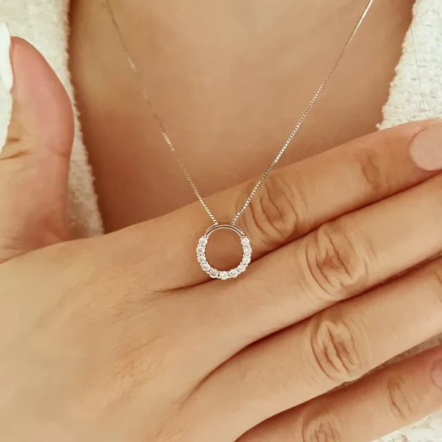 【CReAM】Queenie 925純銀甜甜圈圓圈銀色亮鑽銀色項鍊(生日 禮物 送禮 禮盒)