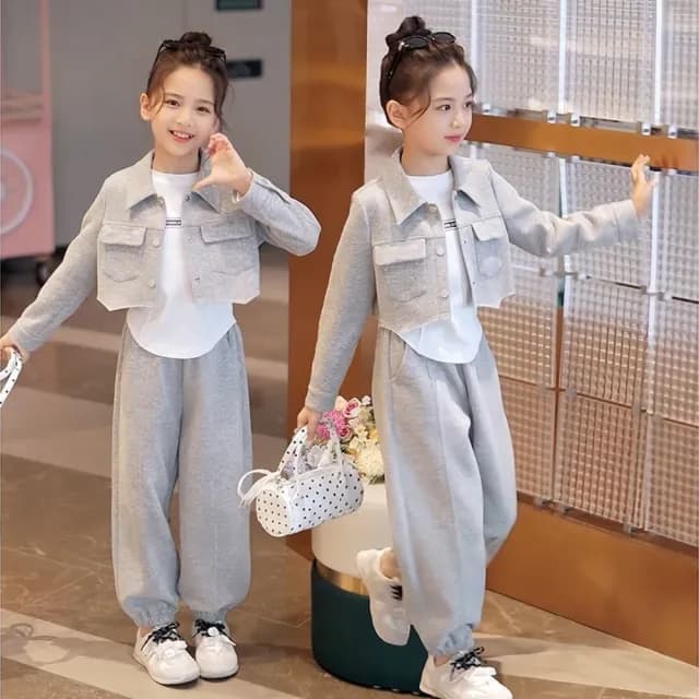 【小衣衫童裝】中大女童春秋款韓版時尚三件組長袖套裝(1140826)