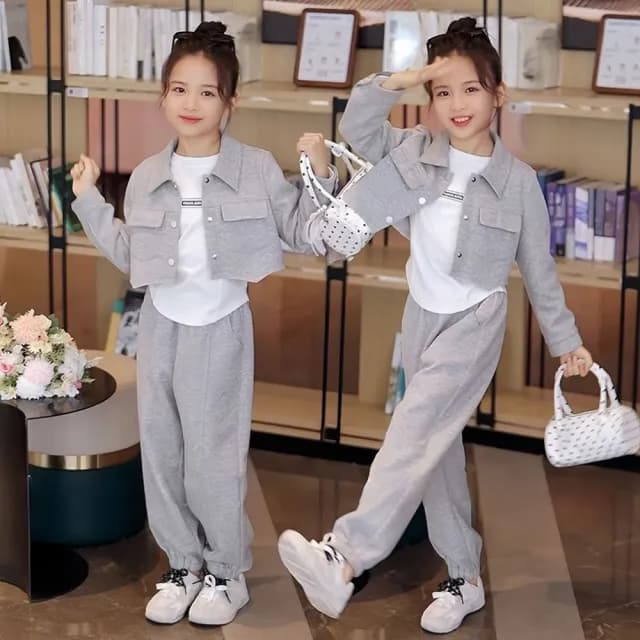 【小衣衫童裝】中大女童春秋款韓版時尚三件組長袖套裝(1140826)