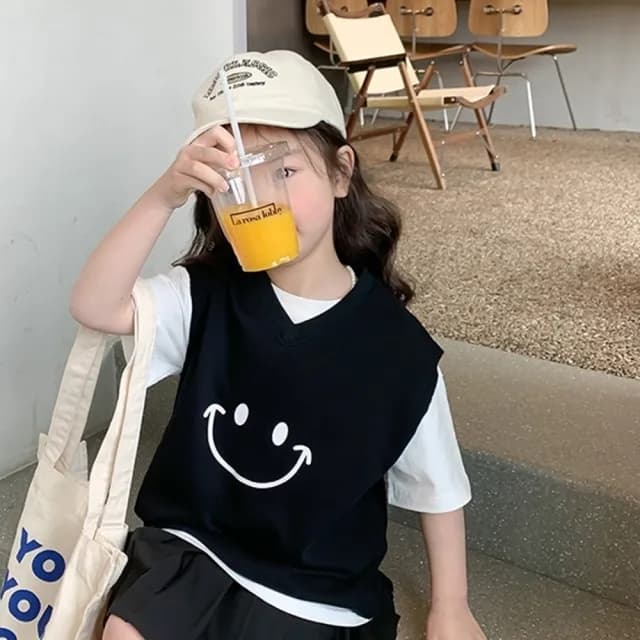 【橘魔法】大微笑V領毛圈棉背心(內搭 背心 女童 男童 兒童 童裝)