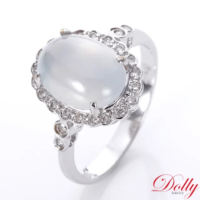 【DOLLY】18K金 緬甸高冰種白翡鑽石戒指(母親節 交換禮物 長輩送禮首選)