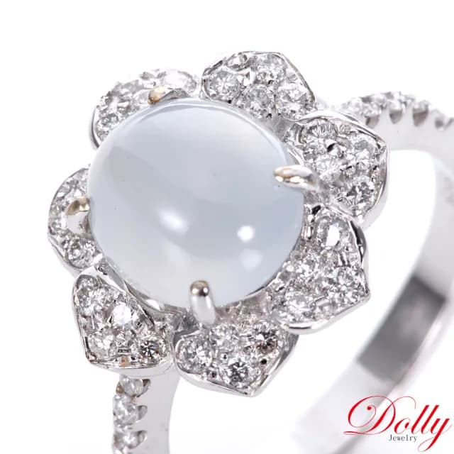 【DOLLY】14K金 緬甸冰玻種白翡鑽石戒指-005(母親節 交換禮物 長輩送禮首選)