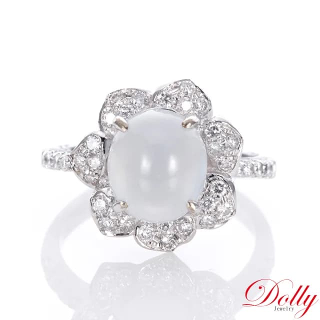 【DOLLY】14K金 緬甸冰玻種白翡鑽石戒指-005(母親節 交換禮物 長輩送禮首選)