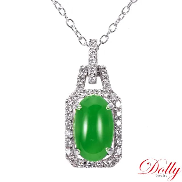 【DOLLY】14K金 緬甸冰種翡翠鑽石項鍊(母親節 交換禮物 長輩送禮首選)
