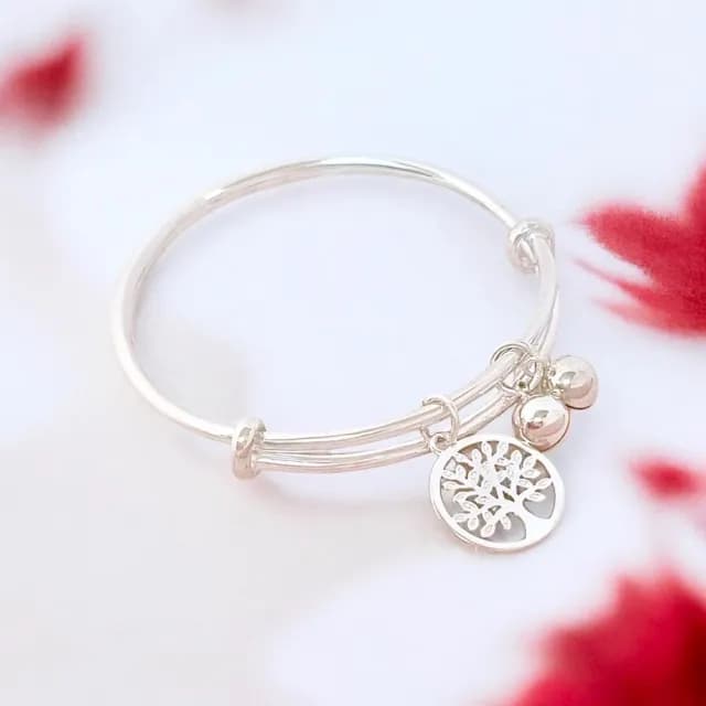 【珠兒綠】999純銀生命樹搖鈴純銀手鐲-成人尺寸(純銀手環 手鍊 彌月禮物 附禮盒禮袋 開運)