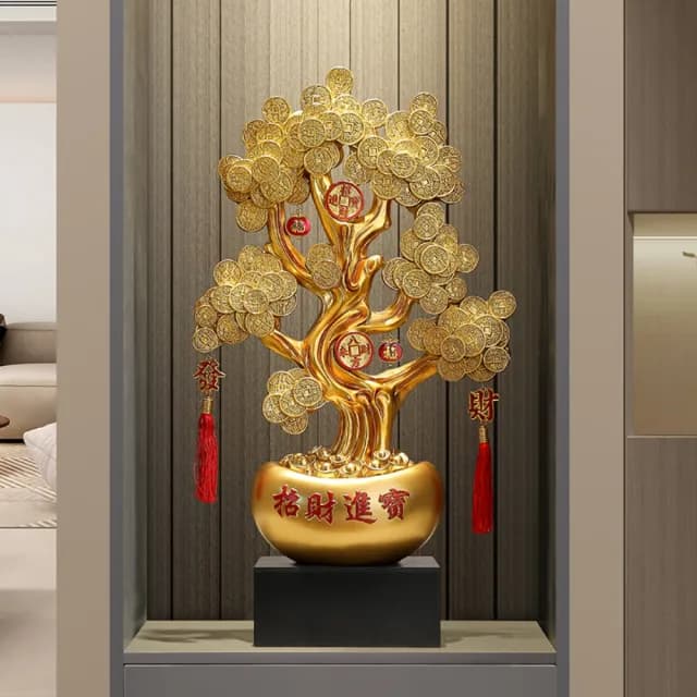 【巨匠】發財樹招財擺件 入戶玄關裝飾品 客廳電視櫃擺飾 喬遷入宅禮物 開業禮品(41*21*72CM發財樹擺件)