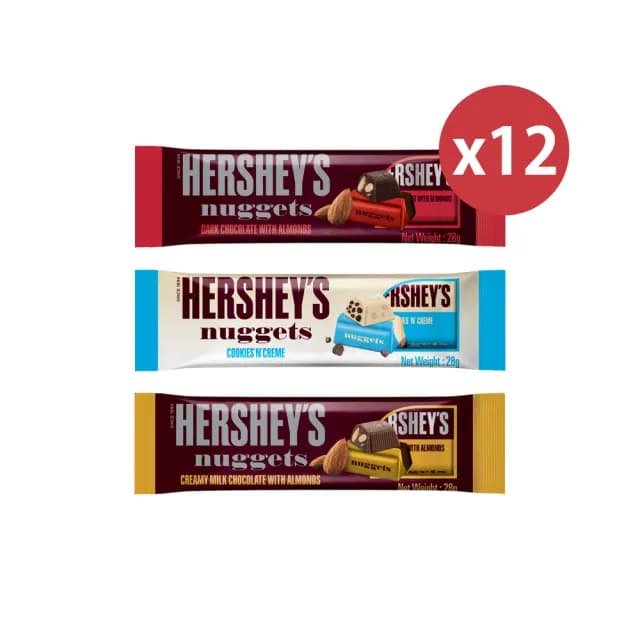 【Hersheys 好時】金磚巧克力 12入組 口味任選(28gx12入 巧酥可可風味/杏仁夾餡黑/杏仁夾餡牛奶)