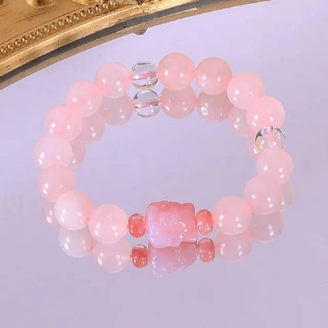 【LEEHER】雙11 天然瑪瑙/白水晶/飾品/水晶手飾/粉水晶狐狸手鍊/九尾狐串珠手串/圓珠手鍊