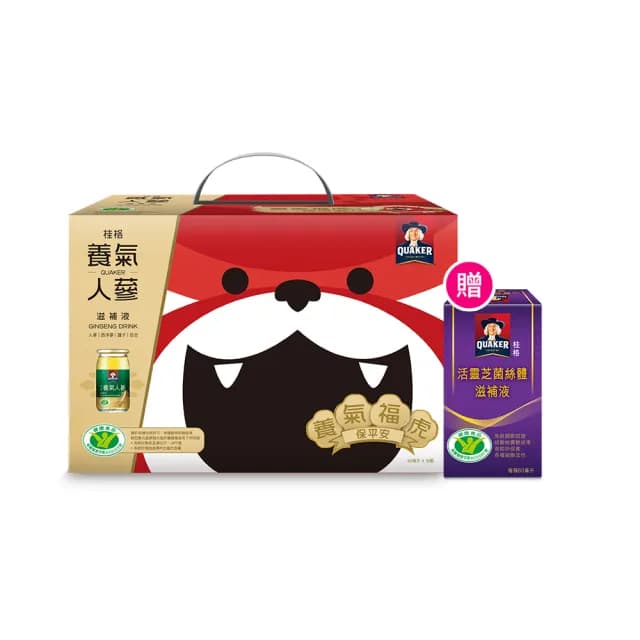 【QUAKER 桂格】養氣福虎保平安x人蔘滋補液禮盒60mlx19入x1盒(送 活靈芝60mlx1入)