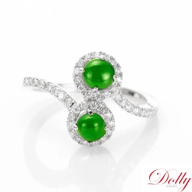 【DOLLY】18K金 緬甸冰種陽綠翡翠鑽石戒指(母親節 交換禮物 長輩送禮首選)