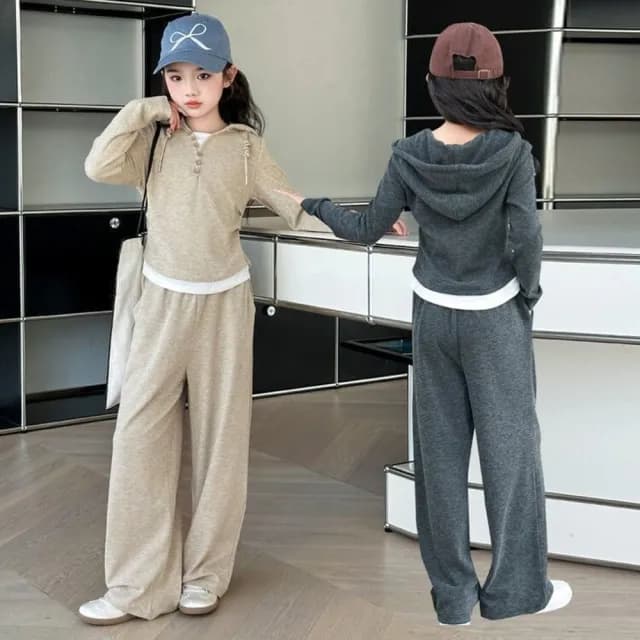 【小衣衫童裝】中大女童春秋款長袖長褲假二件套裝(1140828)