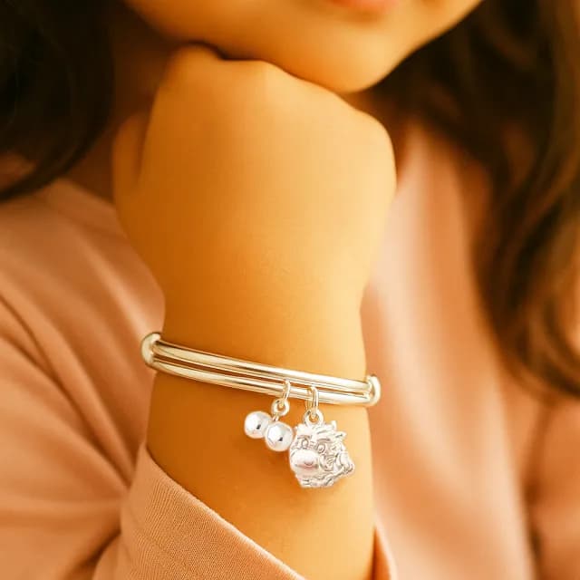 【珠兒綠】999純銀 生肖小萌龍兒童搖鈴手鐲  純銀手鐲手鍊 彌月禮物 開運手鍊 親子珠寶(附高級禮盒禮袋)