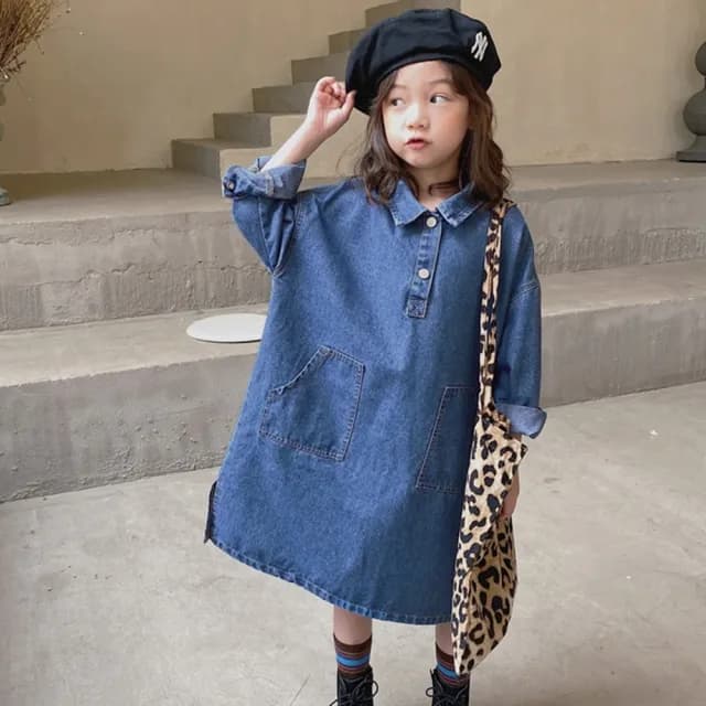 【橘魔法】長版牛仔襯衫連身裙(連衣裙 連身裙 牛仔裙 童裝 中童 女童 兒童)