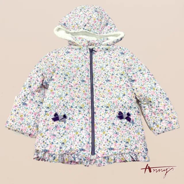 【ANNY’S 安妮公主】童裝 柔色滿版印花秋冬款內刷毛連帽鋪棉外套(3678紫色)