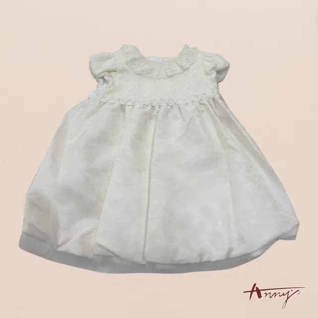 【ANNY’S 安妮公主】童裝 壓花裙襬拼接蕾絲領邊秋冬款公主袖BABY禮服(3212米白)