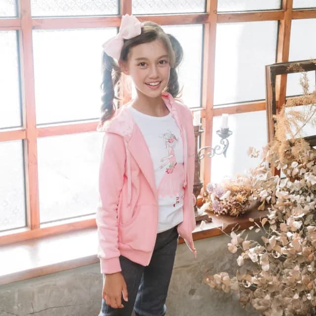 【ANNY’S 安妮公主】童裝 燙鑽LOGO設計秋冬款緞面連帽拉鍊外套(3472粉紅)