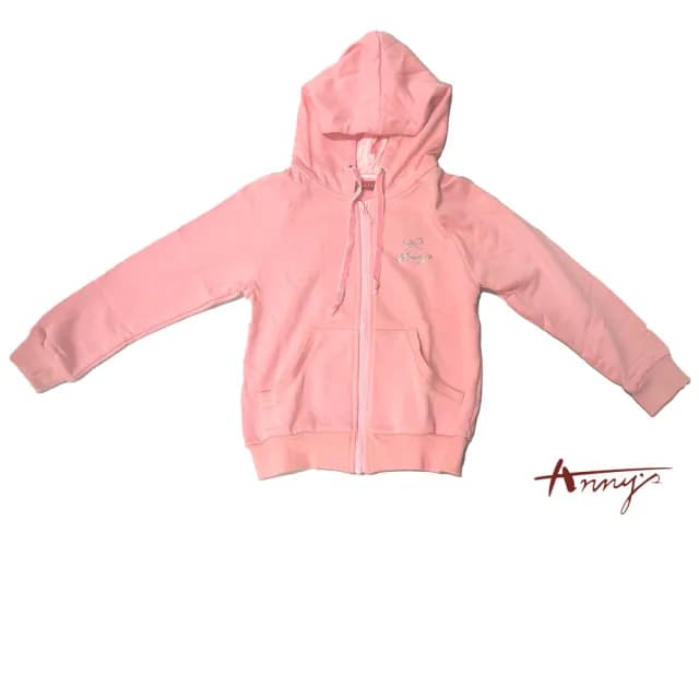 【ANNY’S 安妮公主】童裝 燙鑽LOGO設計秋冬款緞面連帽拉鍊外套(3472粉紅)